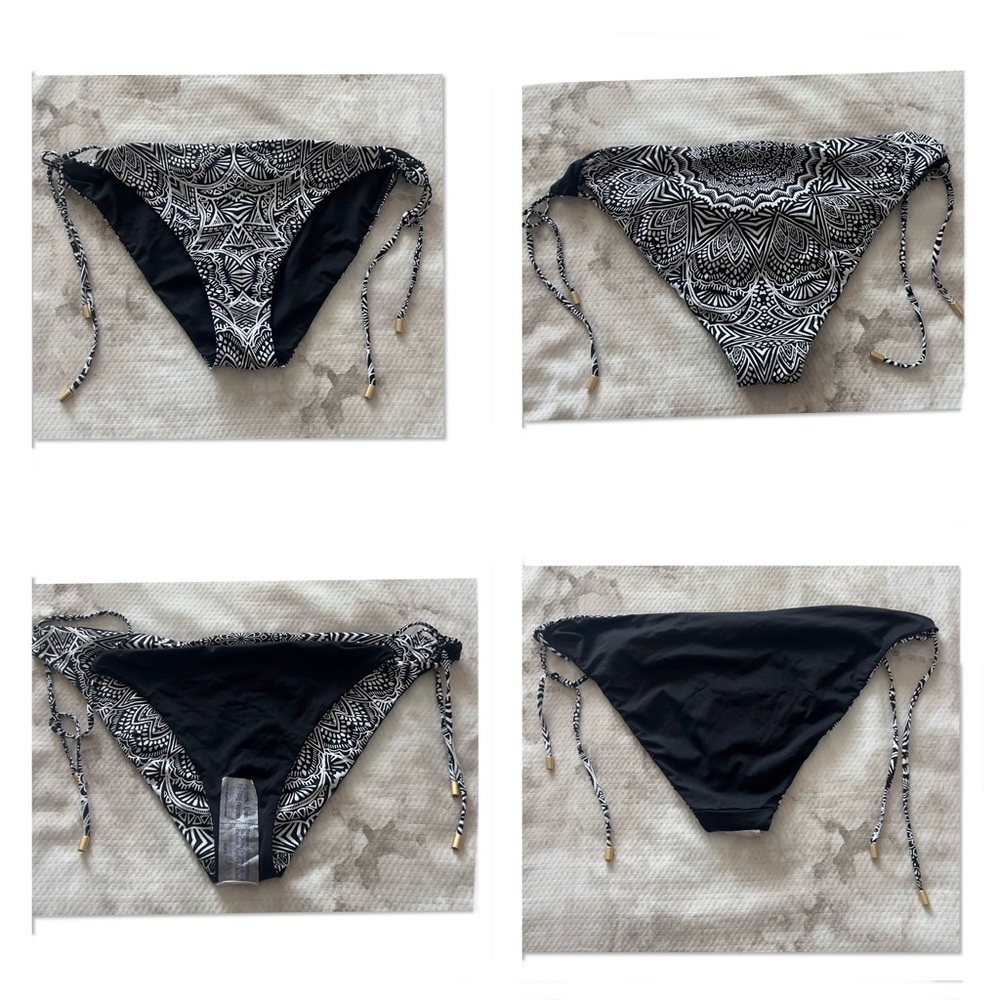 La Blanca Black & White Printed Tie-Side Reversible Bikini Bottom Size 12